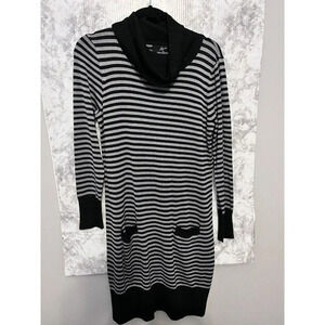 Nina Leonard Lennie/Medium Cowl Neck Long Sleeve Sweater Dress Black/Black/Gray